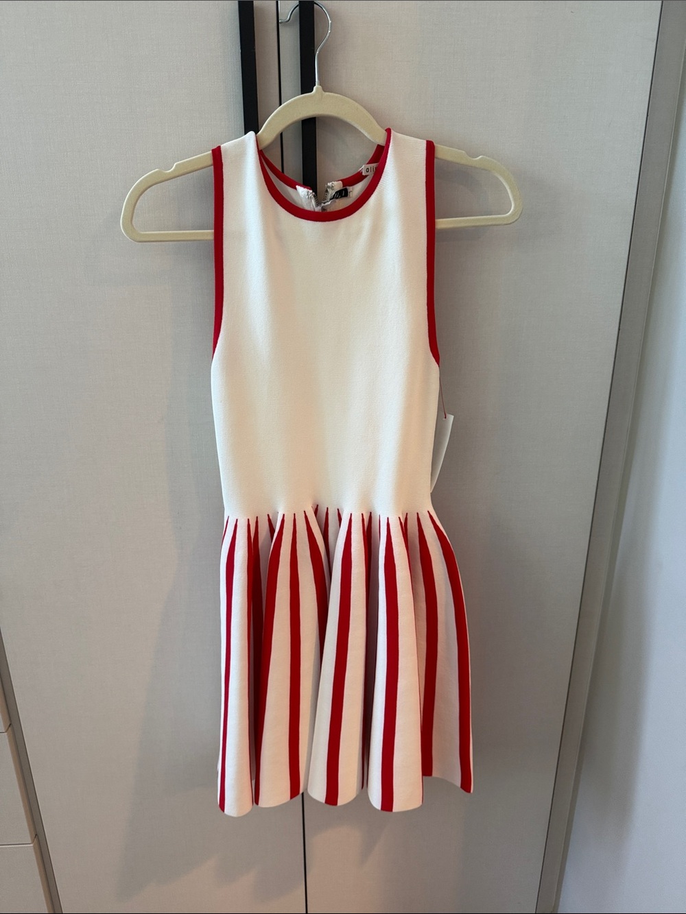 Alice + Olivia White Mini Dress with Red Trim and Stripes